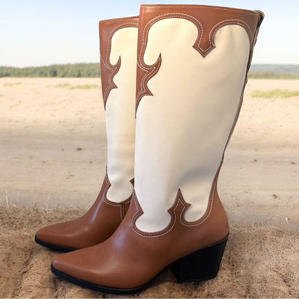 Zodiac Brown/Plaster Western Tall Boots NEW Size 10 - Picture 3 of 13